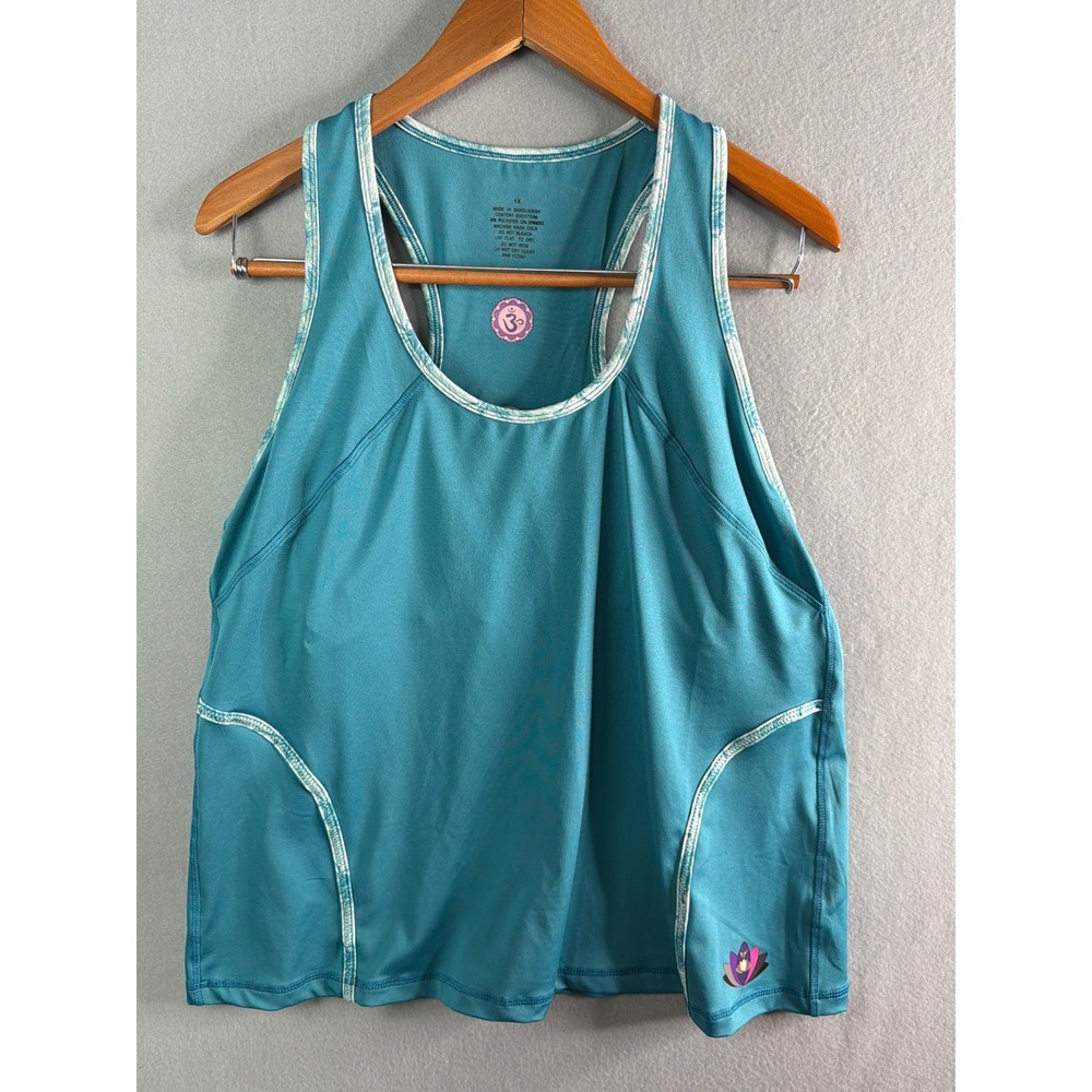 Marika Womens 1X Activewear Set Teal Tank Cropped Leggings Lotus Pockets
